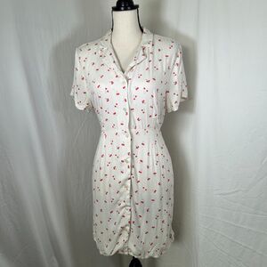 Cherry Print Retro Rockabilly Mini Dress Button Down Tie Back SO Size Large